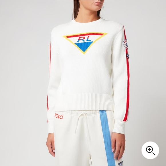 $268 Ralph Lauren Ski Logo Graphic Cotton Sweater Women's M Patch 1967 Downhill - Picture 2 of 13